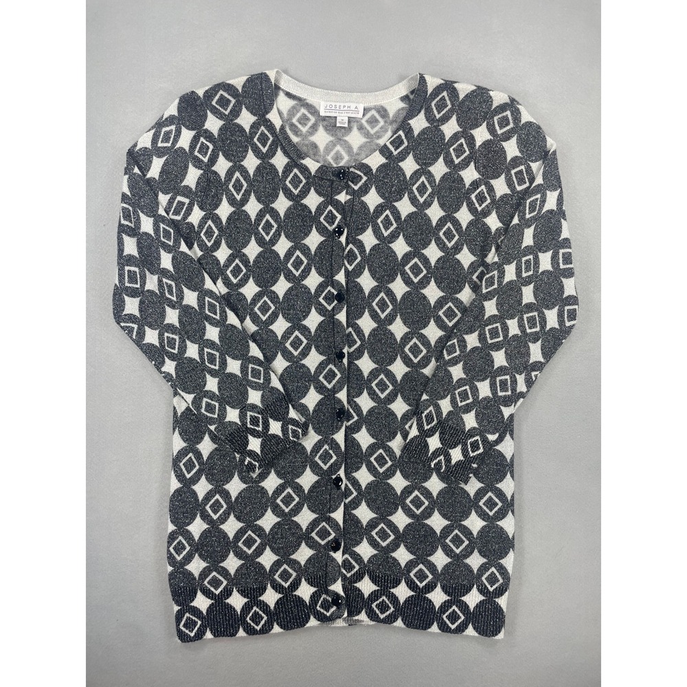 Joseph A Womens Black White Metallic Geometric Medallion Cardigan Sweater Medium